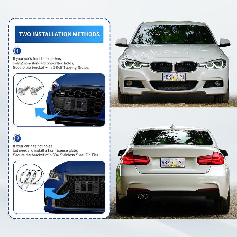 Podestaa Front License Plate Bracket Holder Frame,2 Drill License Plate Mount,Universal Bumper Car Tag Frame Mounting kit - Image 5